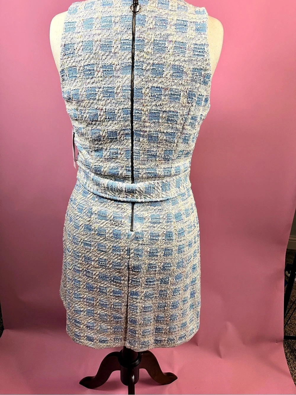 Taylor Geometric Mini Dress Blue & Cream Size 12 NWT